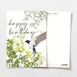 Postcard 'happy birthday' with swallow and wildflowers