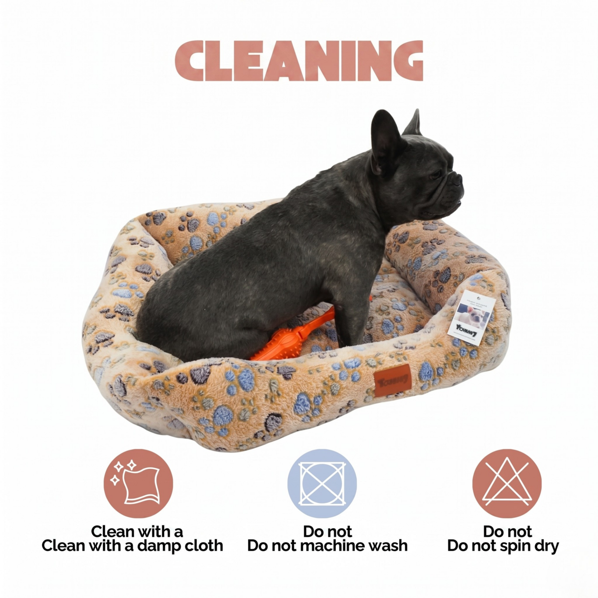 Yommy Dog Bed with Paw Print or Heart Design | Soft Flannel Fabric | Non-Slip Base | 3 Sizes: S (16.5×21.5 in), M (20.5×25.5 in), L (24.5×30.5 in) | 3 Colors