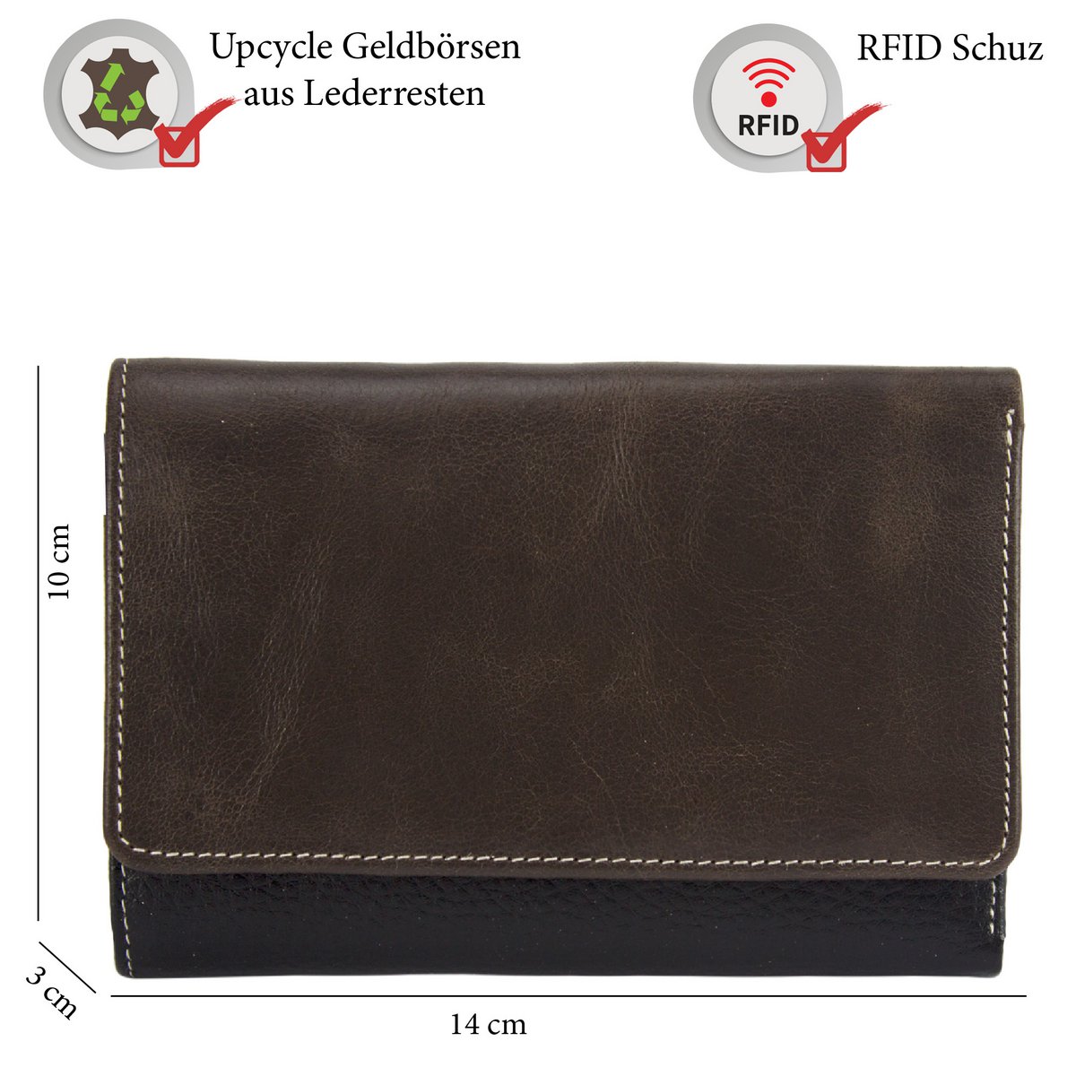 Sunsa damesportemonnee. Leren portemonnee. Portemonnee met RFID-bescherming. Portemonnee gemaakt van overgebleven leer. Grote portemonnee voor dames met veel vakjes voor creditcards - portemonnee voor dames, cadeau-idee