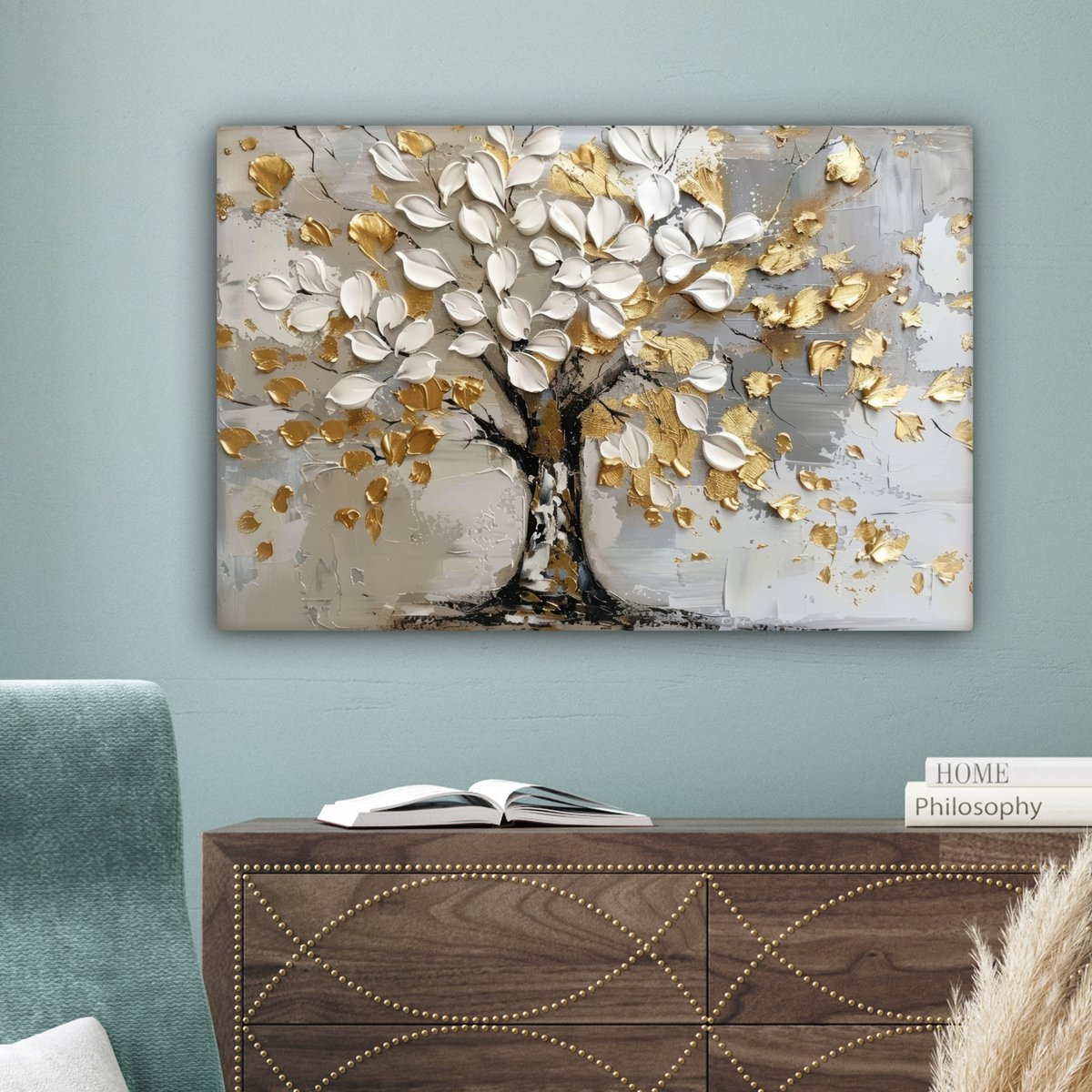 Peinture sur toile - Décoration murale - Boom - Beige - Gray - Gold - Résumé