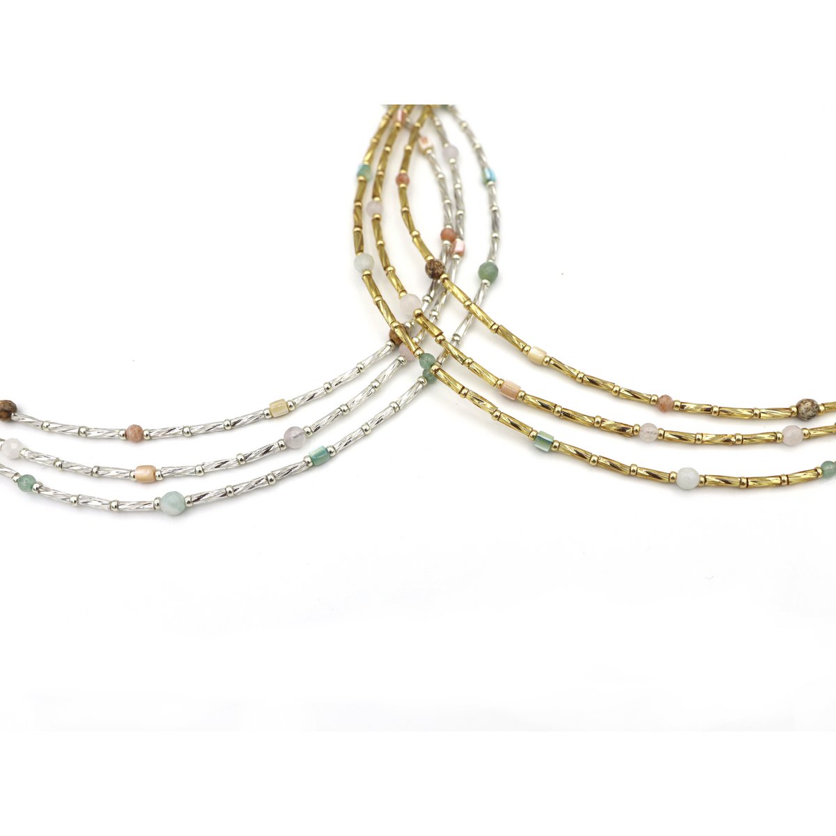 Ketting Fira jaspis en zonnesteen, zilver of goud roestvrijstaal