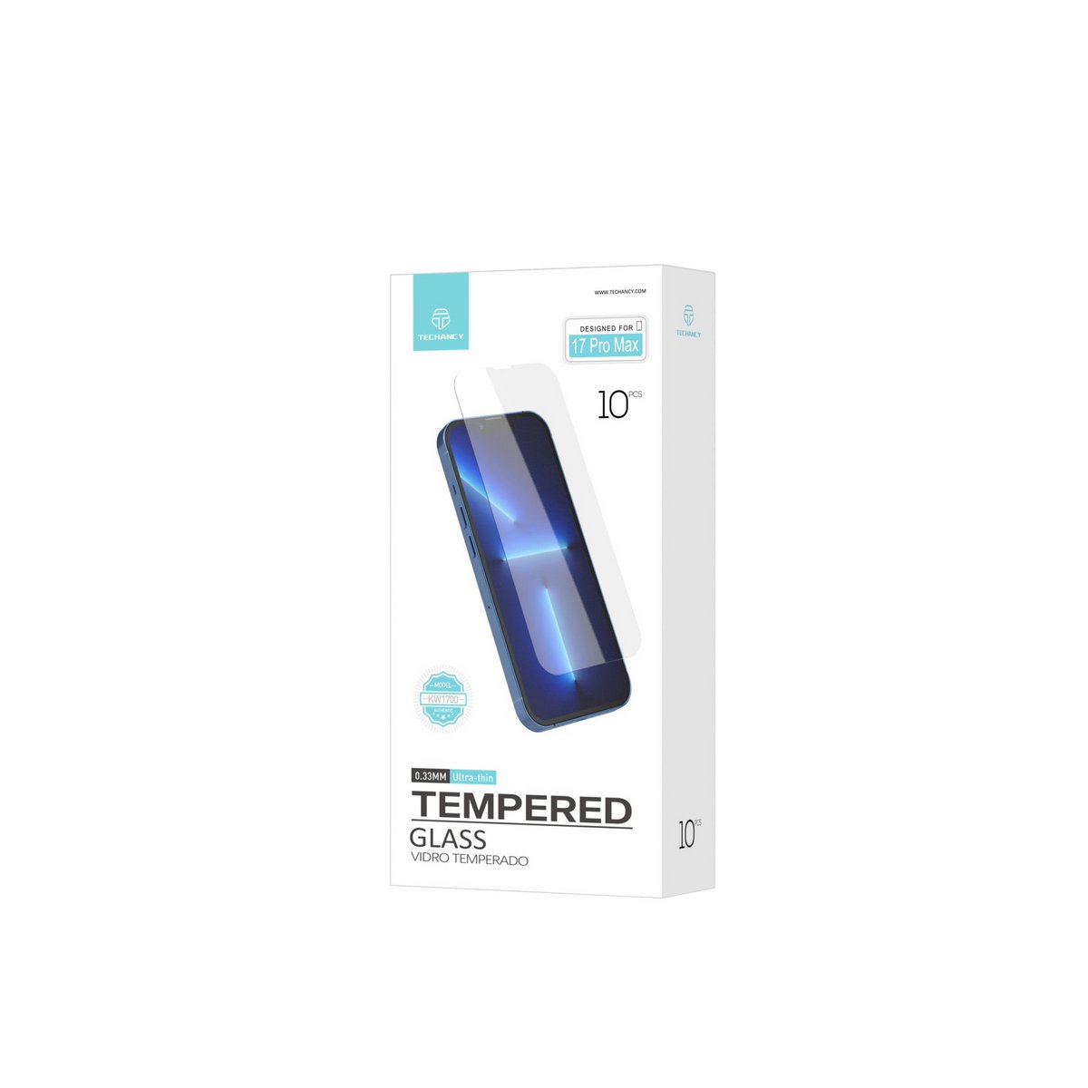 Techancy hærdet glasfilm til iPhone 17 Pro Max KW1700, 0,33 mm ultratynd, anti-fingeraftryk, anti-ridse, HD klar
