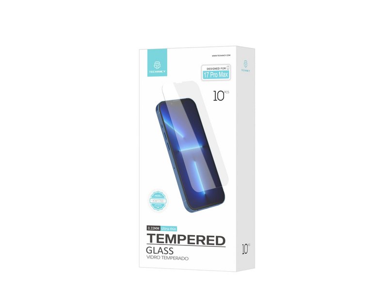 Techancy hærdet glasfilm til iPhone 17 Pro Max KW1700, 0,33 mm ultratynd, anti-fingeraftryk, anti-ridse, HD klar