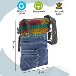 Sunsa small women's sustainable shoulder bag. Shoulder bag made from recycled jeans & canvas (canvas). Handbag vintage retro style. Crossbody bag for women.