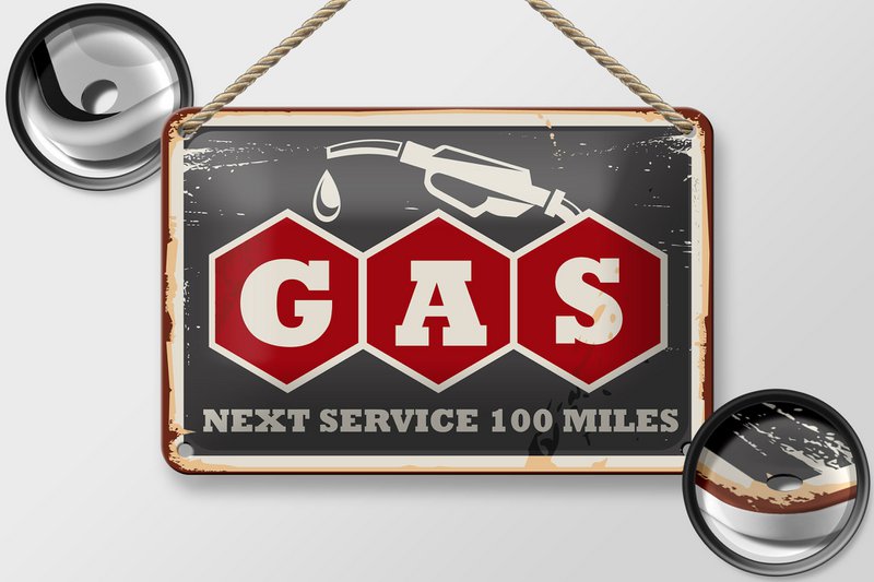 Tin sign retro 18x12cm gas car next service 100 petrol decoration