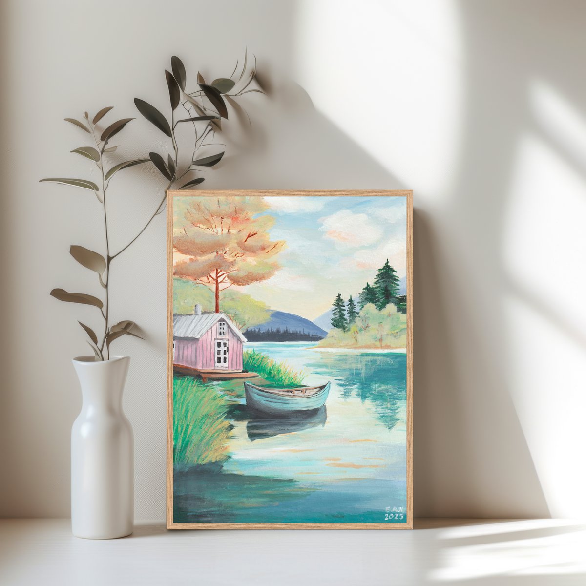 Boathouse – A4 art print of original acrylic painting