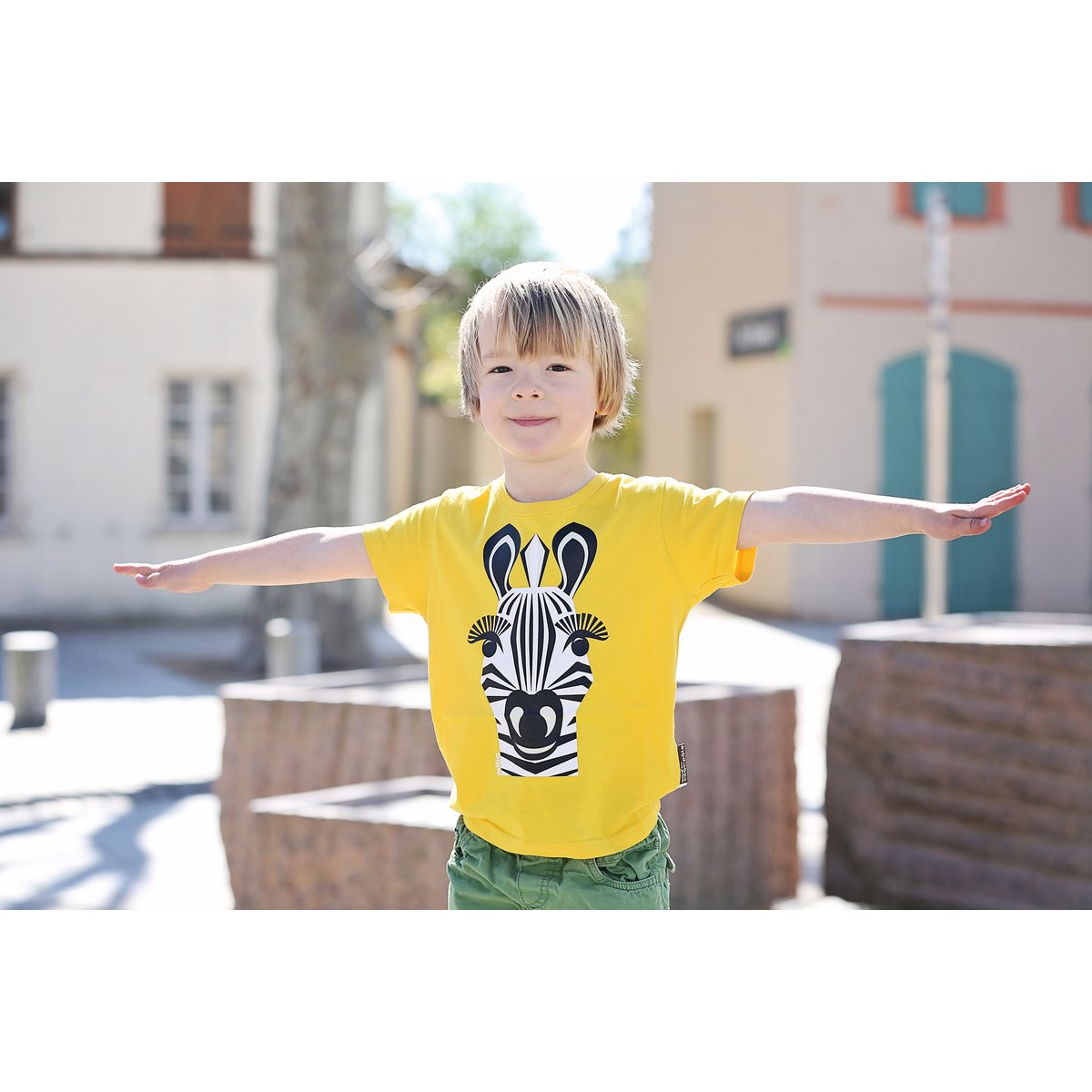 Kortærmet t-shirt til børn, økologisk bomuld, gul, Zebra