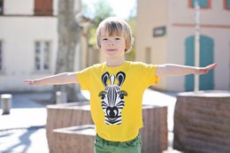 Kortærmet t-shirt til børn, økologisk bomuld, gul, Zebra