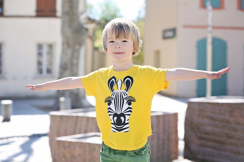 Kortærmet t-shirt til børn, økologisk bomuld, gul, Zebra