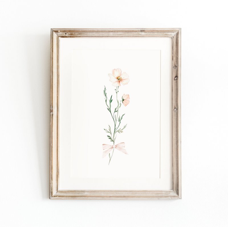 Flores de primavera de rubor con arco, póster de flores silvestres rosadas, estampado de ramo de flores silvestres, huella de guardería floral, póster botánico, póster de flores, huella de vivero floral, póster de flores silvestres, póster de vivero 