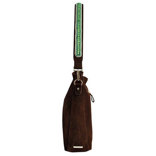 BOHO IBIZA BAG - Mint Ivory Schultergurt (70cm) + Wildledertasche (Kakao)
