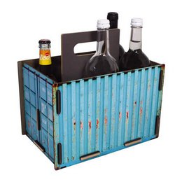  A green and black checkered bottle carrier with a handle, designed to hold multiple bottles.