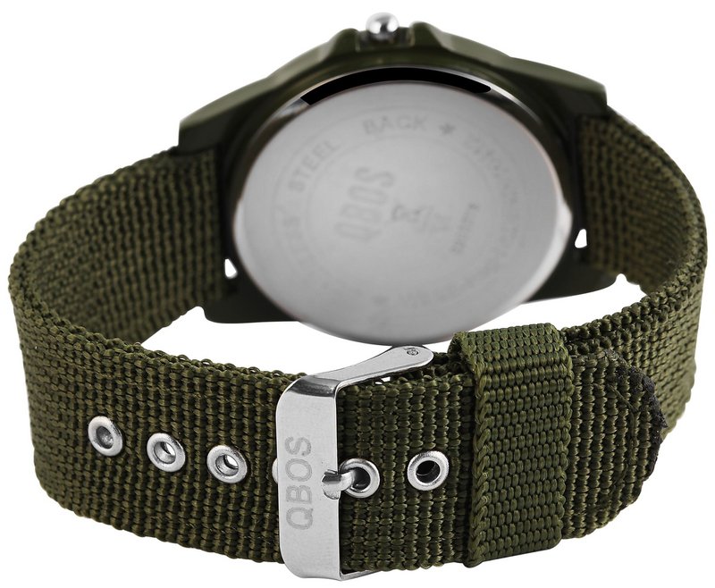 QBOS men's watch with textile strap, green