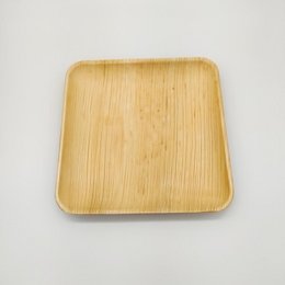 Square dessert plates, set of 10, made of natural bamboo material.