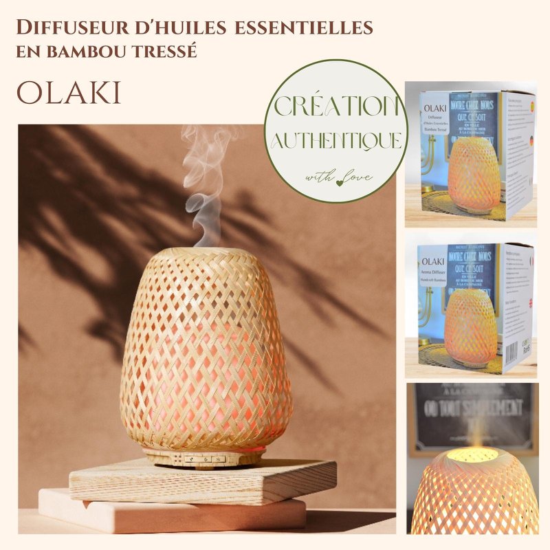 Ultralydsdiffuser – Olaki – Rattan Shell – Sund spredning af parfumerede dufte – Original gaveidé