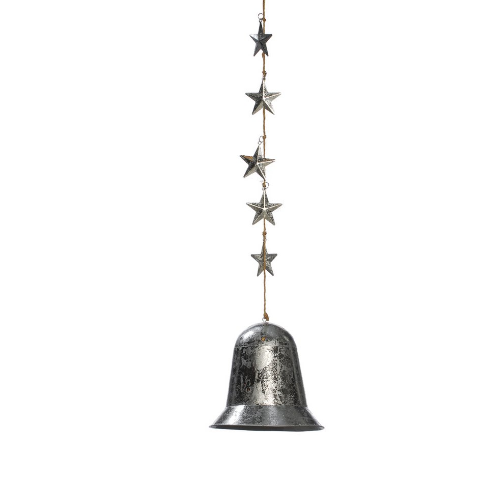 Motion detector bell with stars 60 cmVE6 silver