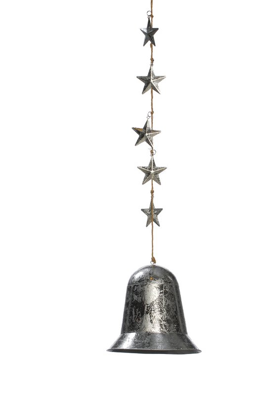 Motion detector bell with stars 60 cmVE6 silver