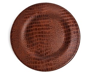 Charger plate, round crocodile, light brown