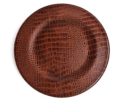 Charger plate, round crocodile, light brown