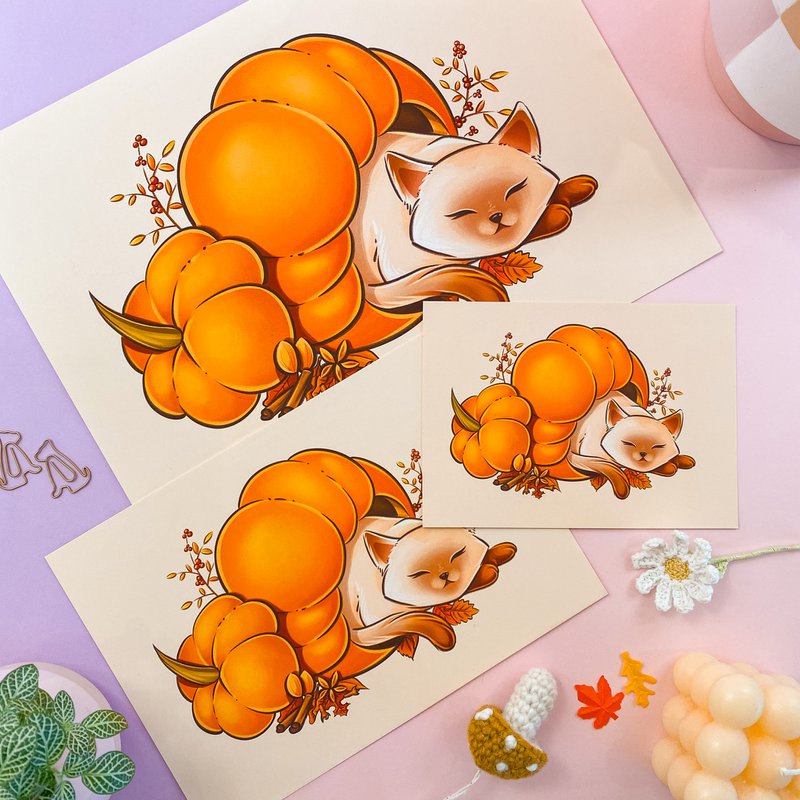 Pumpkin Spice Print - Adorable chat en citrouille A5 Print
