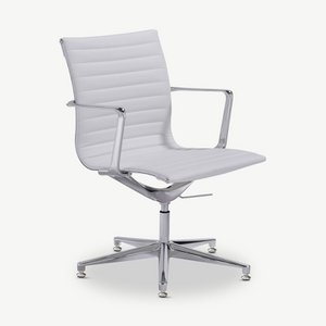 Mateo Conference Chair, White PU-leather & Chrome