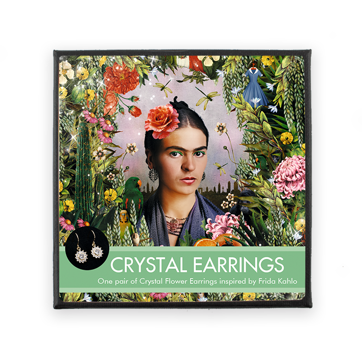 Pendientes bañados en oro con piedras de cristal brillantes, inspirados en Frida Kahlo