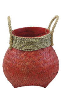 Bamboe opberg- & decoratiemand met touw L Tarros rood