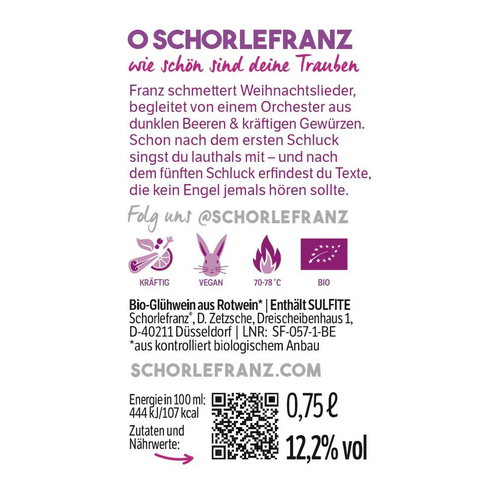 Vino de reflexión rojo orgánico Glowfranz 0.75L