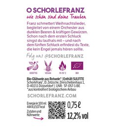 Vino de reflexión rojo orgánico Glowfranz 0.75L