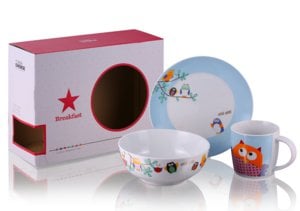 Breakfast set, tableware Owls, porcelain, 3pcs. porcelain