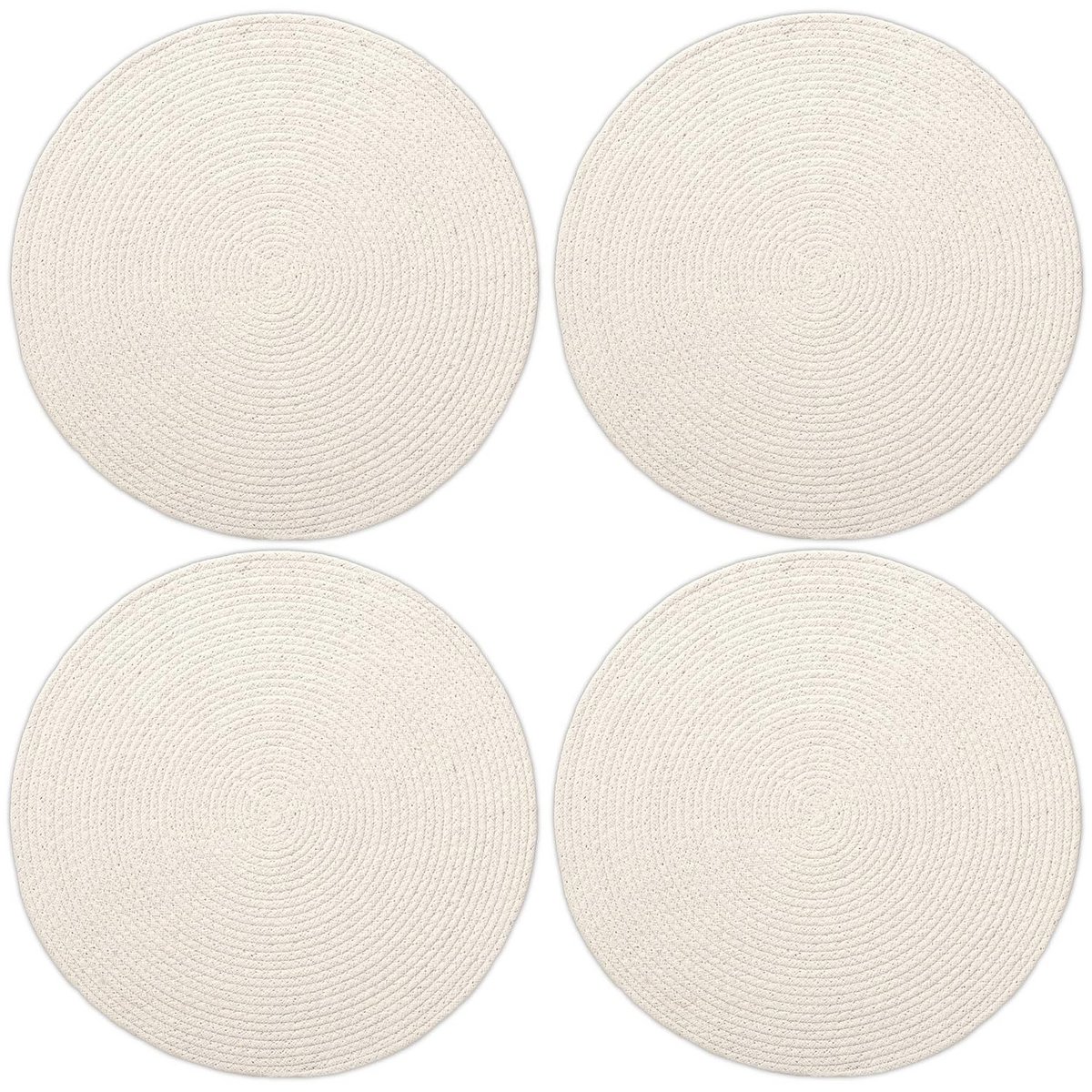 Napperons | Salle à Manger Coton Côtelé Diamètre Blanc | Lot de 4