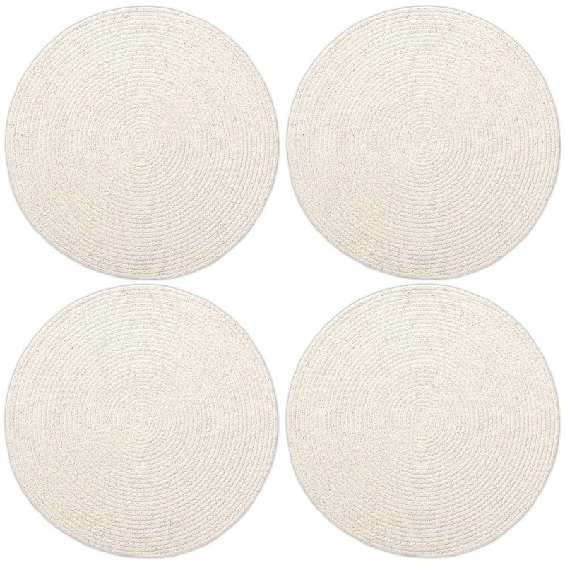 Manteles individuales | Comedor Algodón Acanalado Diámetro Blanco | Juego de 4