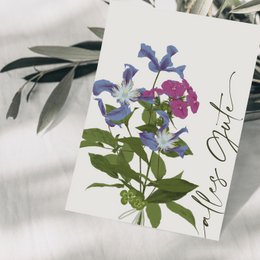 Postkort 'alt det bedste' med lilla blomster