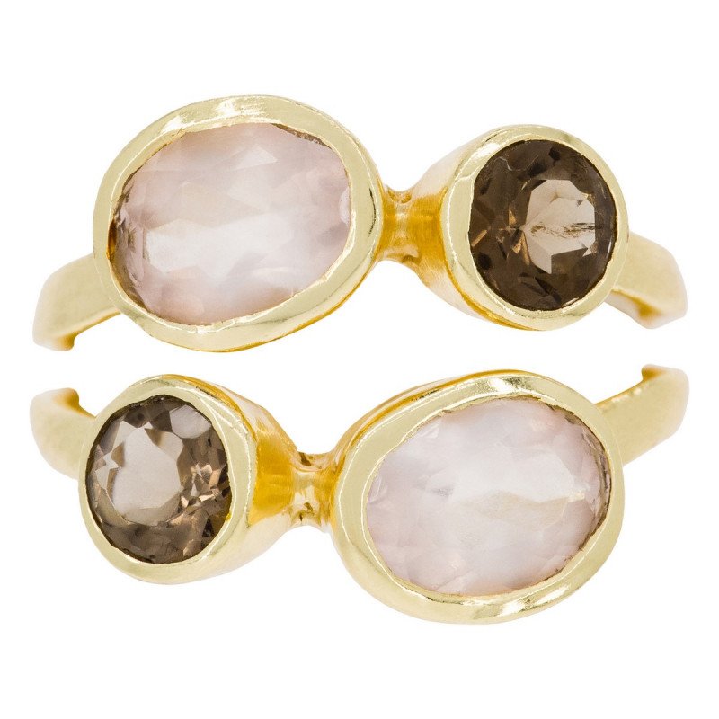 “Thaïs” ring van rozenkwarts en rookkwarts