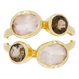 „Thaïs“-Ring aus Rosenquarz und Rauchquarz