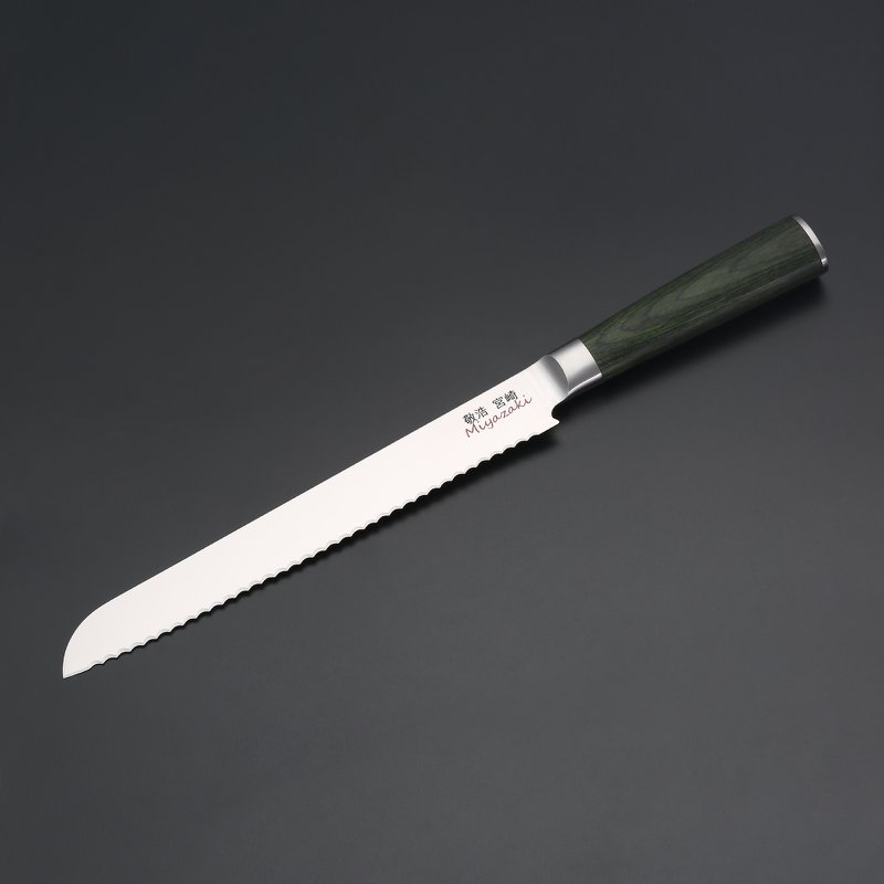 Miyazaki Kodawari Brotmesser 9", Griff Pakkaholz grün
