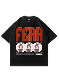 T-Shirt Nera 220gr Fear Oversize Cotone Made in Italy