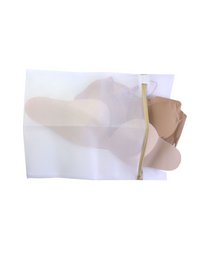 A white mesh laundry bag with a drawstring closure.