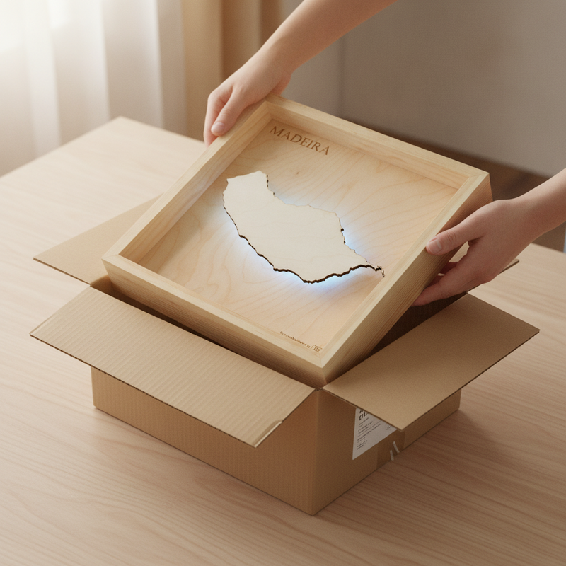 MADEIRA - MAPPA LUMINOSA DELL'ISOLA 3D in legno (LED)