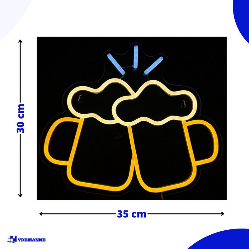 Lámpara de neón - Vasos de cerveza Cheers - Incl. Ganchos para colgar - Letrero de neón - 30 x 35 cm