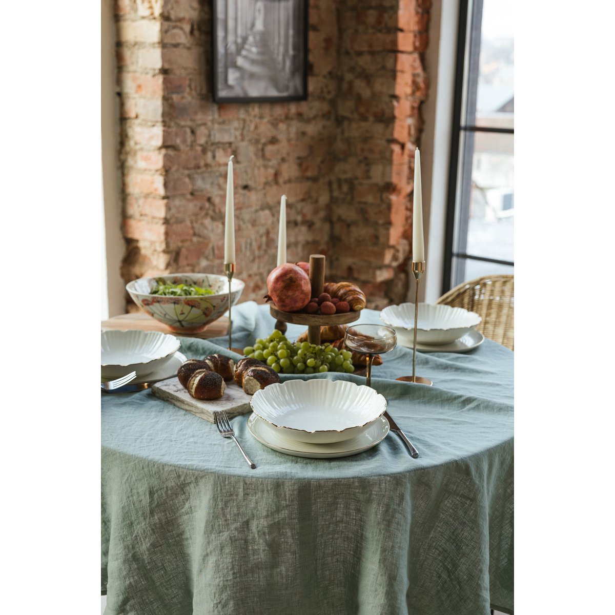 Ocean Mint linen tablecloth