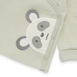 Baby wrap jacket - panda application, waffle structure - beige/green streaked