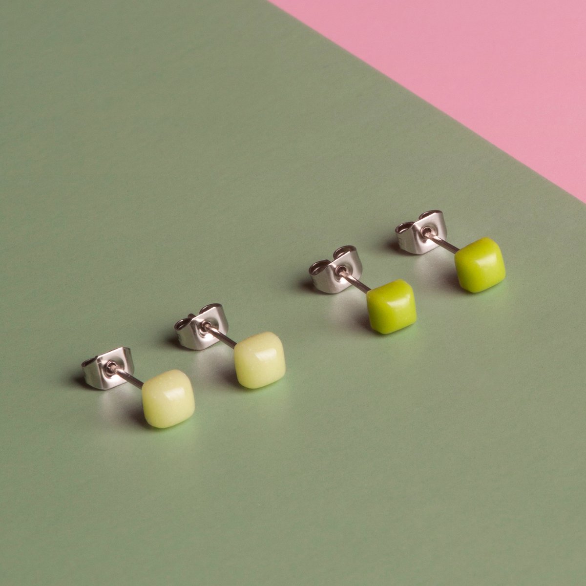 Set of 3 earrings with stone • Recycled glass & stainless steel • 20 colors