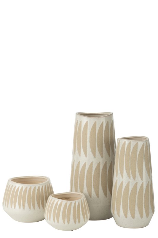 J -Line Vase Kai - Keramik - Beige/hvid - Stor - 40 cm høj