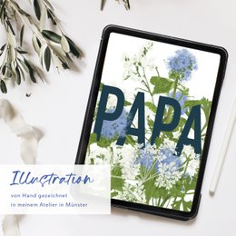 Father's Day card PAPA with blue and white flowers