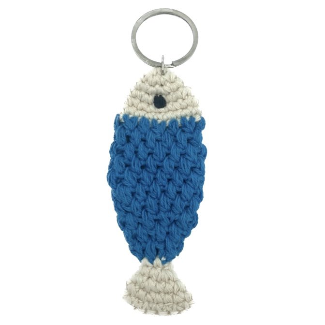 Luna-Leena keychain fish - bag charm - blue - organic cotton - hand crocheted in Nepal - bag hanger