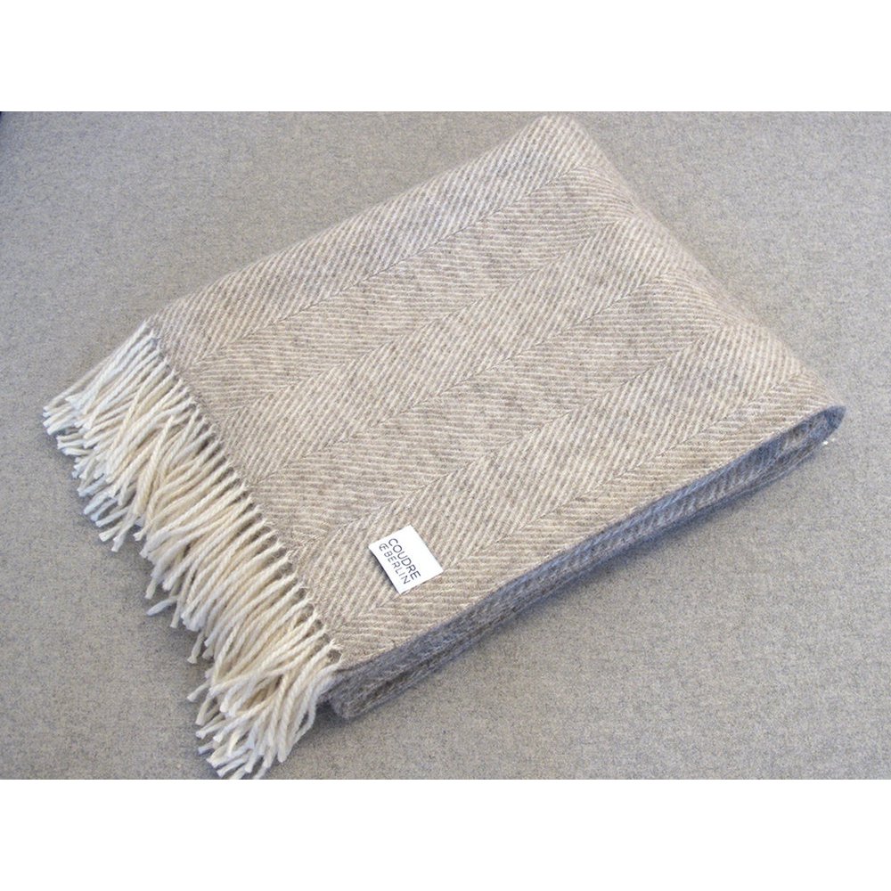Wool blanket / cuddly blanket herringbone limestone