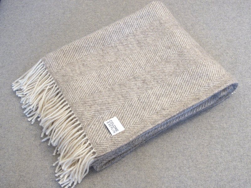 Wool blanket / cuddly blanket herringbone limestone