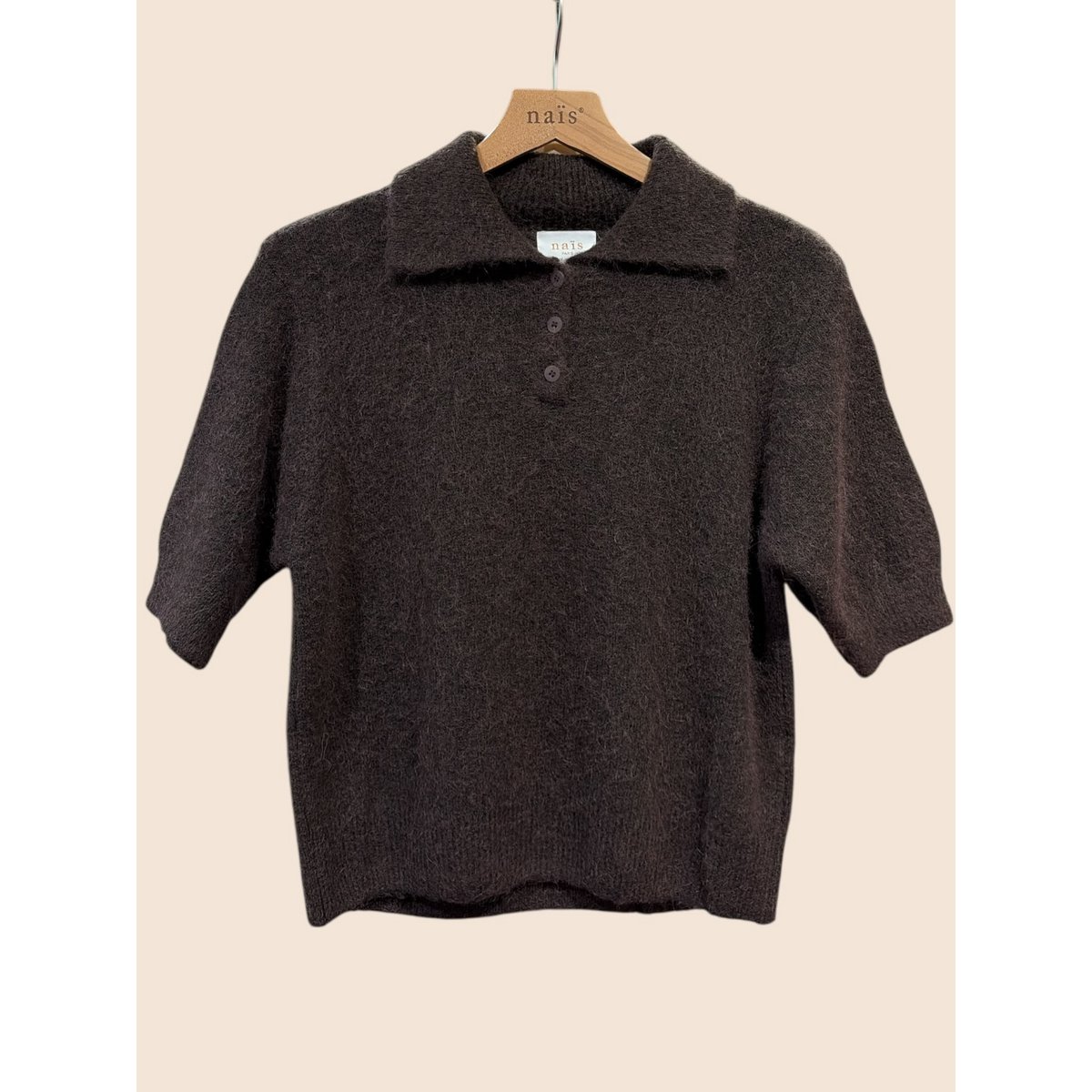 Pull col polo manches courtes en alpaga