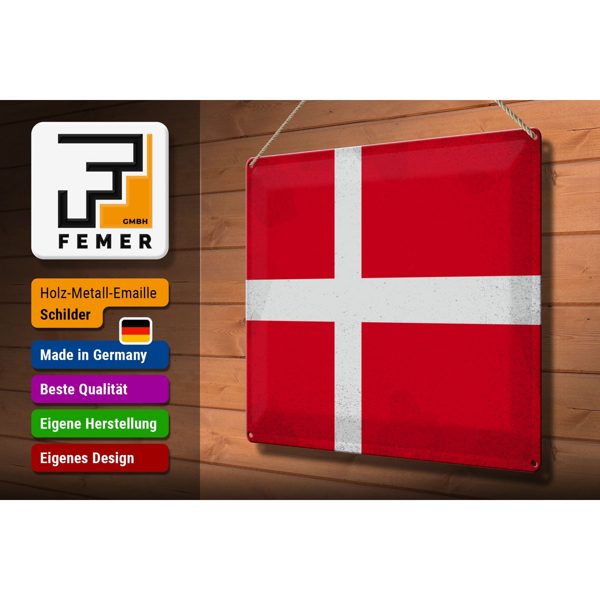 Tin Sign Flag Denmark 40x30cm Flag of Denmark Vintage